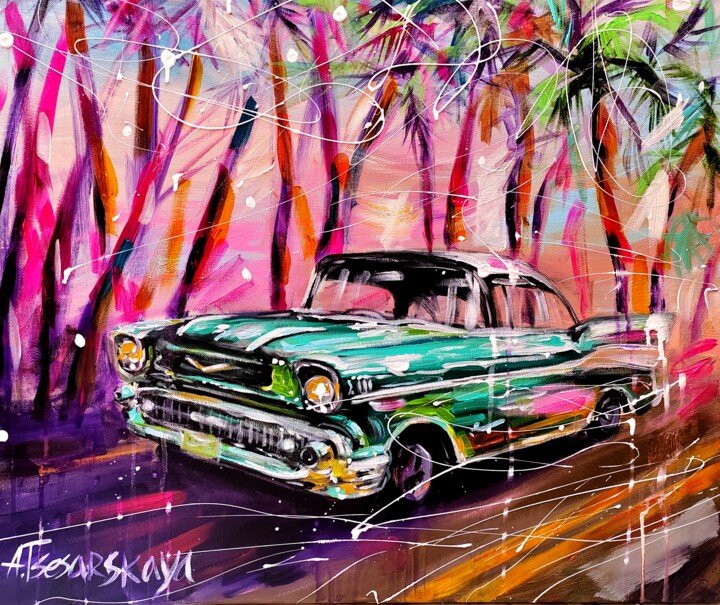Schilderij getiteld "Chevrolet - car pai…" door Aliaksandra Tsesarskaya, Origineel Kunstwerk, Acryl Gemonteerd op Frame voor…