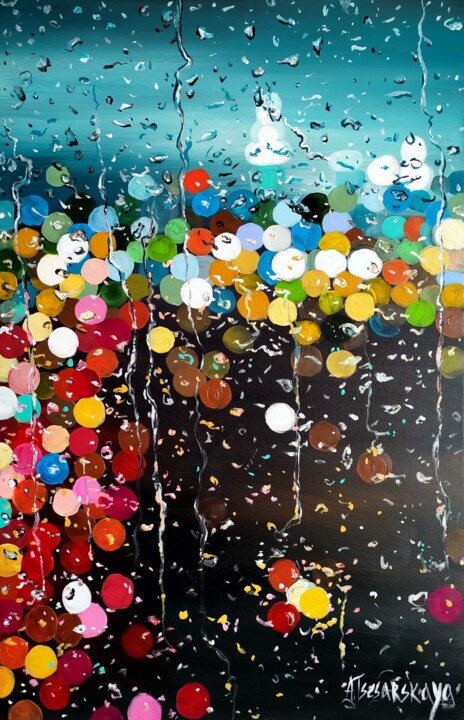 Pintura titulada "Rain in New York ci…" por Aliaksandra Tsesarskaya, Obra de arte original, Acrílico Montado en Bastidor de…