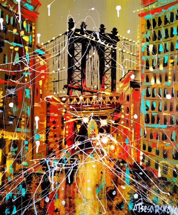 Pintura titulada "Manhattan bridge -…" por Aliaksandra Tsesarskaya, Obra de arte original, Acrílico