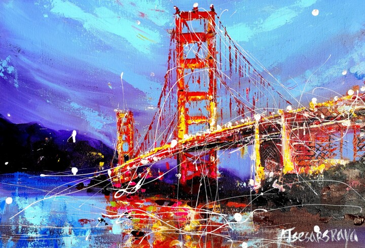 Pintura titulada "Golden Gate bridge…" por Aliaksandra Tsesarskaya, Obra de arte original, Acrílico Montado en Bastidor de c…