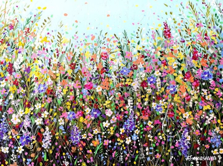Peinture intitulée "Colorful summer flo…" par Aliaksandra Tsesarskaya, Œuvre d'art originale, Acrylique Monté sur Châssis en…