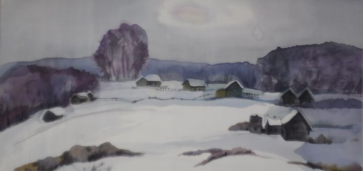 「Русская зима」というタイトルの絵画 Татьяна Шутоваによって, オリジナルのアートワーク, ファブリック 段ボールにマウント