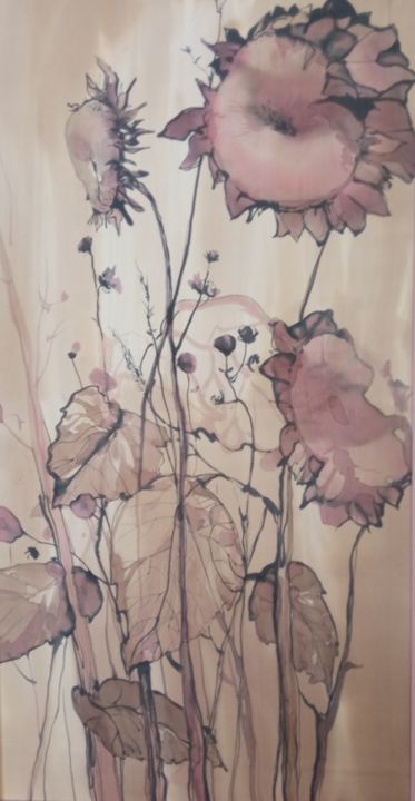 Textile Art titled "Сухостой,2" by Tatiana Shutova, Original Artwork, Fabric Mounted on Cardboard