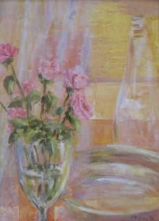 Painting titled "Copa con rosas" by Mª Teresa Silvestre, Original Artwork