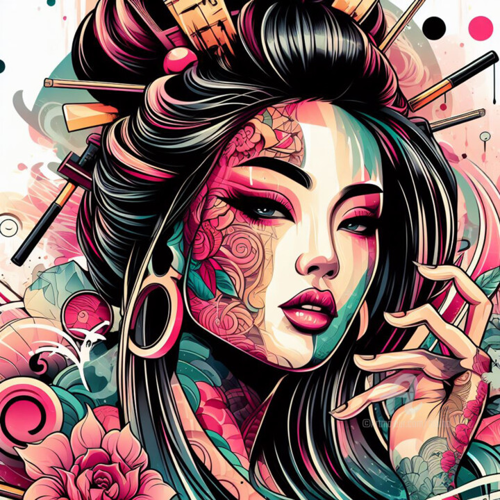 Digital Arts titled "Geisha des arts urb…" by Tsuiho, Original Artwork, AI generated image