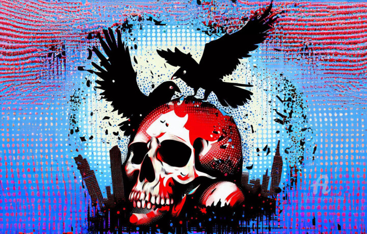 Arts numériques intitulée "Le crâne, les corbe…" par Tsuiho, Œuvre d'art originale, Image générée par l'IA