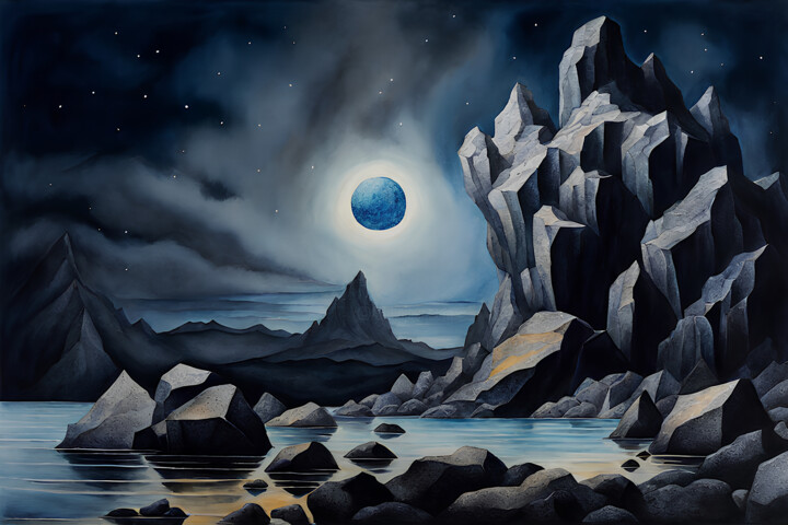 Digital Arts titled "Stone Garden Bay" by Tucari P, Original Artwork, Digital Painting
