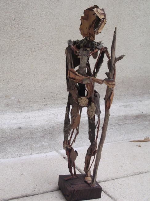 Sculpture titled "Petit homme au bâton" by Marie Tucat, Original Artwork, Wood