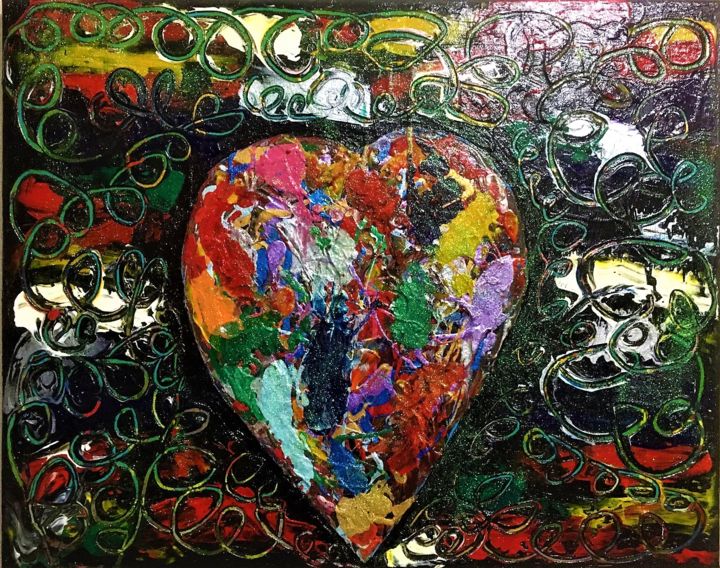 Pintura titulada "Corazón Vivo Metáli…" por Tucks, Obra de arte original, Acrílico
