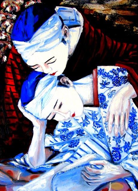 Schilderij getiteld "Geishas" door Tudury Gallery, Origineel Kunstwerk, Olie