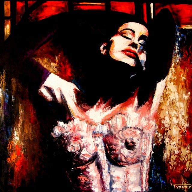 Painting titled "Le corset rose" by Tudury Gallery, Original Artwork, Oil
