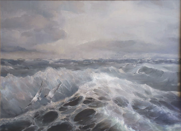 Painting titled "Facing a storm toge…" by Aleksandrs Tugajs, Original Artwork, Oil