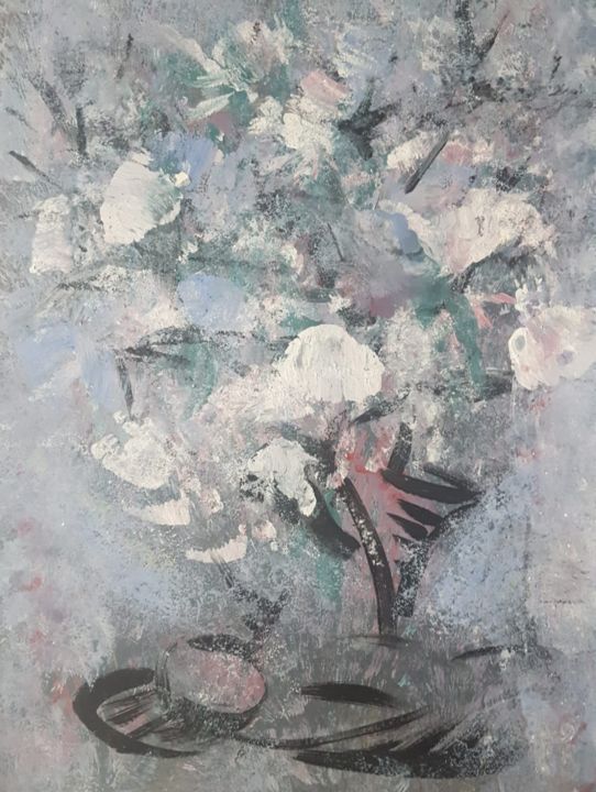 Painting titled "Weiße Blumen" by Irina Tukkaeva, Original Artwork, Acrylic