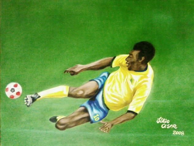 Pintura intitulada "Rei Pelé" por Júlio Cesar Túlio Túlio, Obras de arte originais,