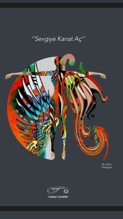 Digitale Künste mit dem Titel "Wings of love" von Tümay Güneş, Original-Kunstwerk, Digitaldruck
