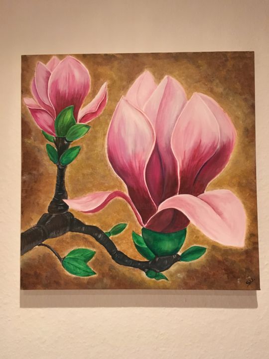 Malerei mit dem Titel "Magnolia" von Tomrisart, Original-Kunstwerk, Acryl
