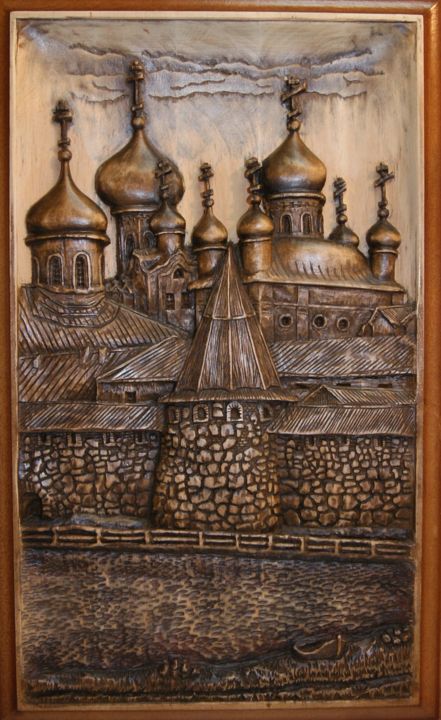 Skulptur mit dem Titel "Solovetsky Monastery" von Vitalii Horiuk, Original-Kunstwerk, Holz