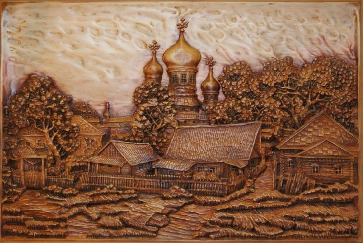 Sculpture titled "Деревенька" by Vitalii Horiuk, Original Art, Wood
