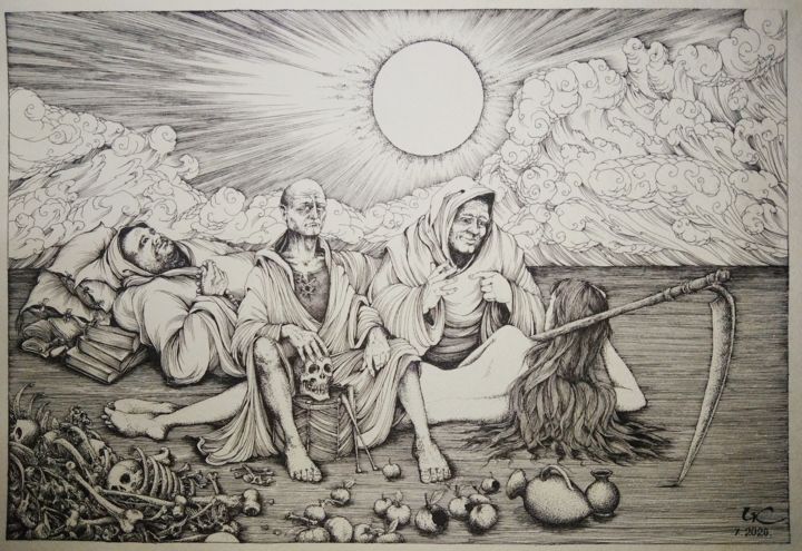 Dibujo titulada "Беседы о смысле жиз…" por Kirill Chasovskikh, Obra de arte original, Tinta