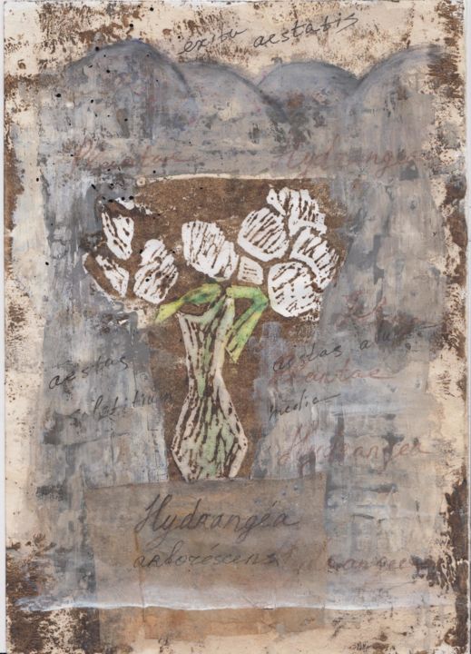 Impressões e gravuras intitulada "Hydrangea" por Natacha Deny, Obras de arte originais, Colagens