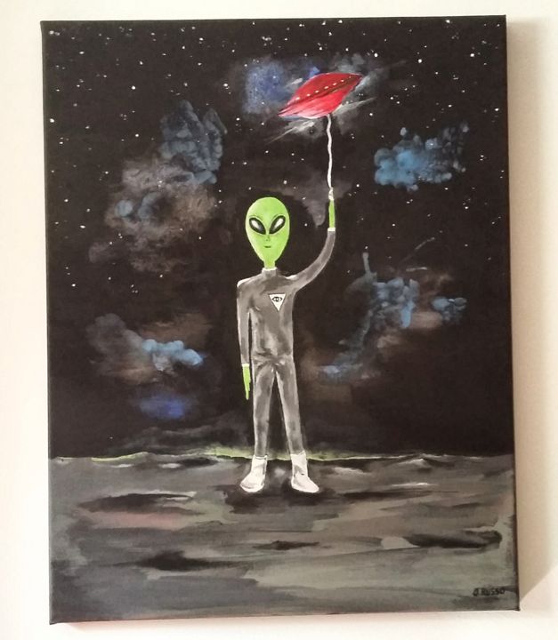 Painting titled "Alien baloon" by June Sailor, Original Artwork, Acrylic