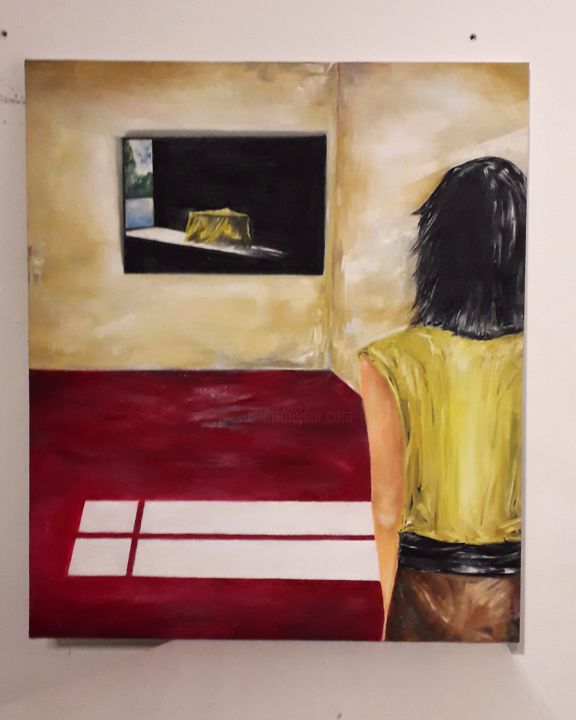 Painting titled "La Signora in giallo" by June Sailor, Original Artwork, Oil