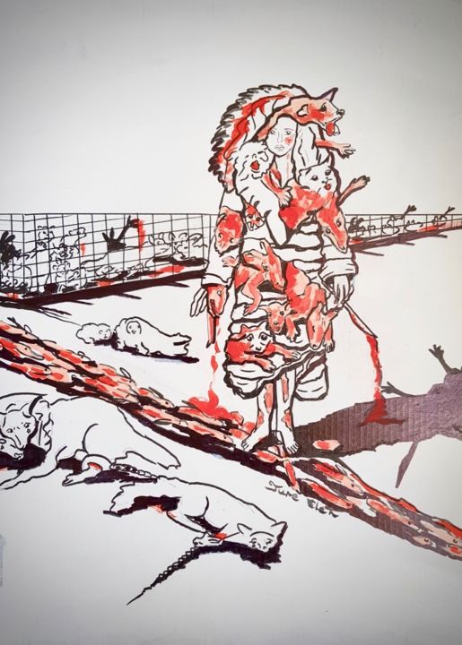 Peinture intitulée "STOP FOURRURE" par Elen Ture, Œuvre d'art originale, Marqueur