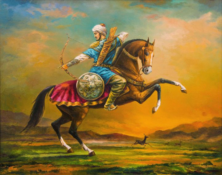 Malerei mit dem Titel "`The Hunter` I.Isha…" von Turkmenbiz, Original-Kunstwerk, Öl