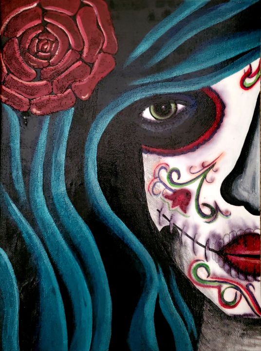 Original Signed Acrylic Painting Sugar Skull