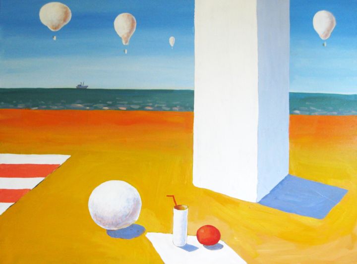 Painting titled "beach" by George Khakhutashvili, Original Artwork, Oil