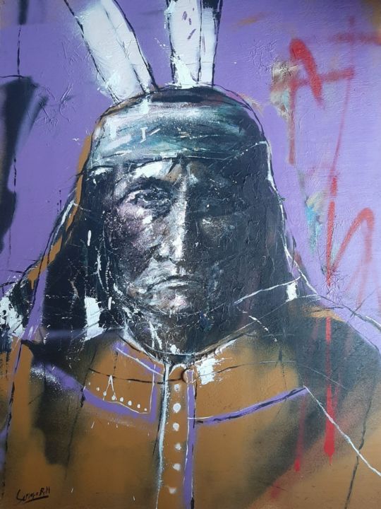 Peinture intitulée "Apache" par Sergio Rivera Martinez, Œuvre d'art originale, Acrylique Monté sur Panneau de bois