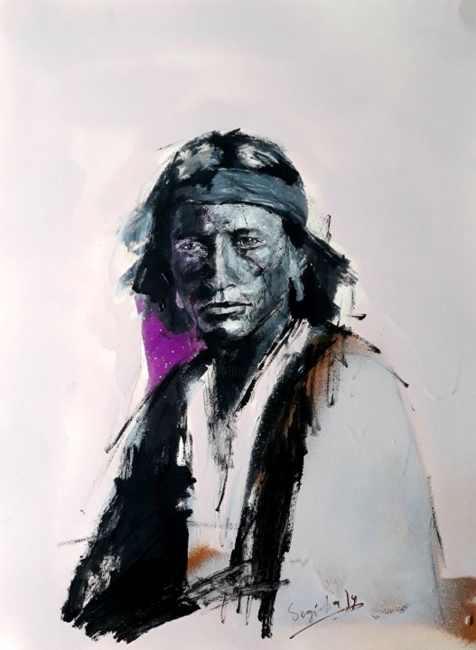 Peinture intitulée "Navajo boy" par Sergio Rivera Martinez, Œuvre d'art originale, Acrylique