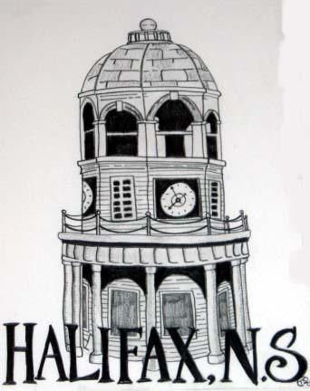 Drawing titled "TownClock" by Twyla M. Schnare, Original Artwork