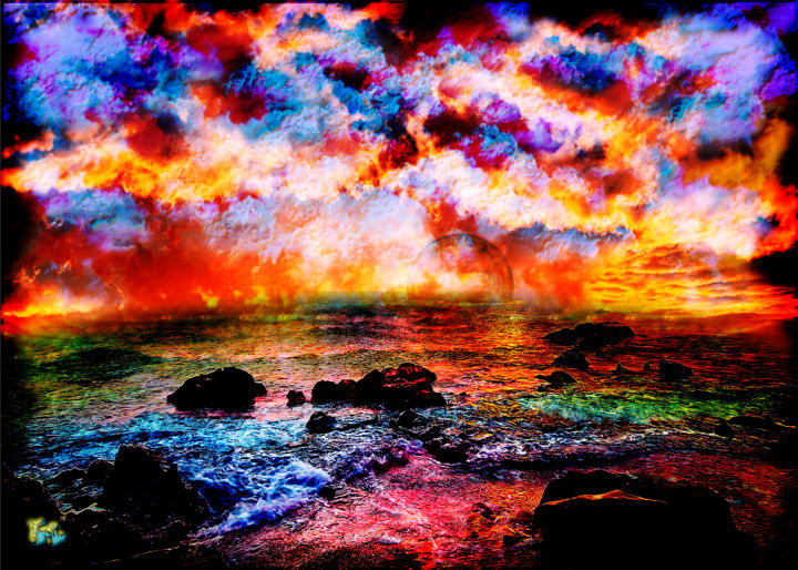 Arts numériques intitulée ""Sunset from elsewh…" par Tyfhaan Yk, Œuvre d'art originale, Peinture numérique