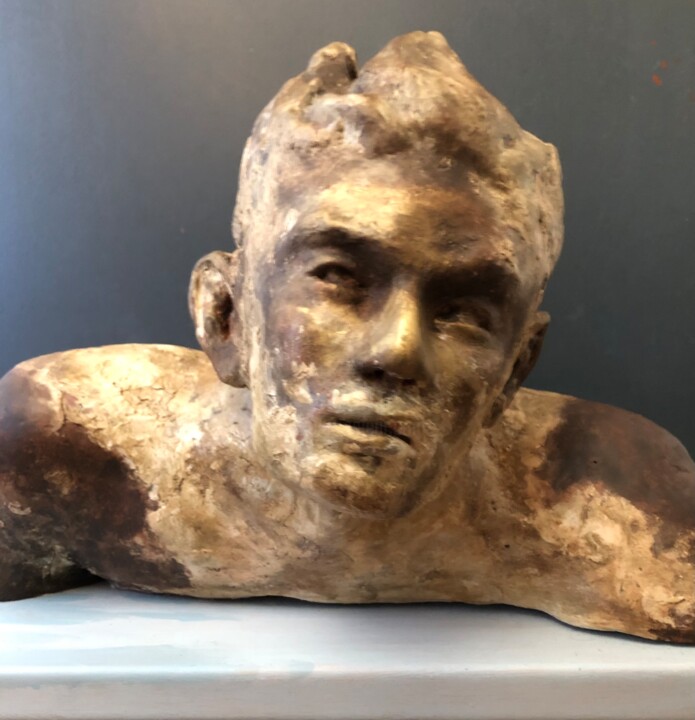 Sculpture titled "L’homme regarde" by Tyo, Original Artwork, Clay