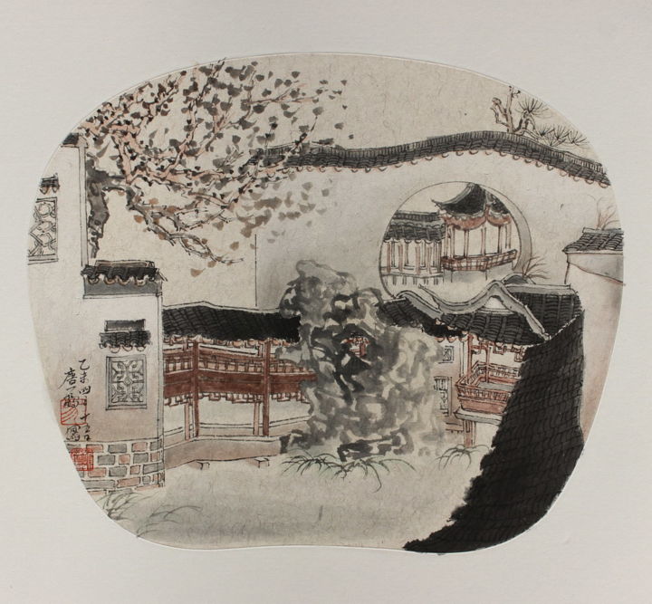Painting titled "苏州园林" by Tang Yi Peng, Original Artwork, Tempera