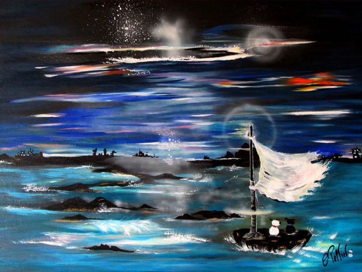 Painting titled "La Traversée" by Studio Croûton, Original Artwork, Acrylic