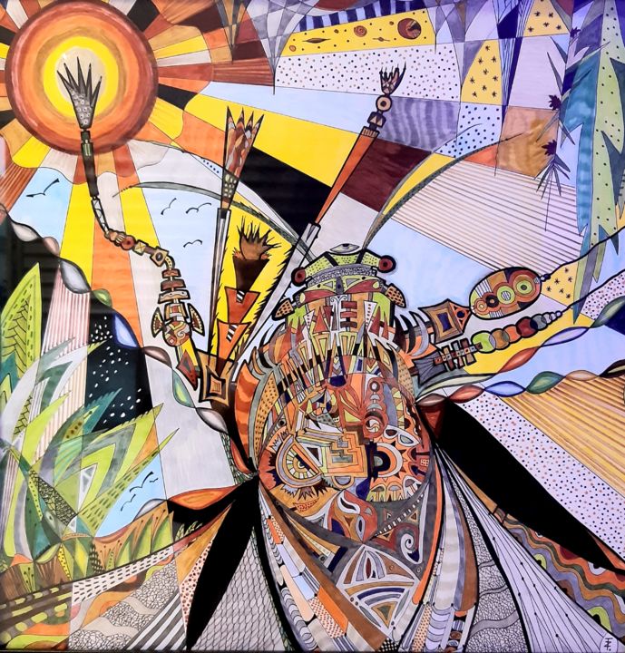 Drawing titled "La Tzigale" by Tereza De Almeida (Kaomento), Original Art, Ink