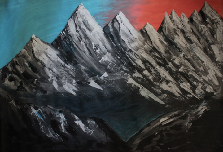 Ζωγραφική με τίτλο "Above the mountains" από Tzina Tsaou, Αυθεντικά έργα τέχνης, Ακρυλικό