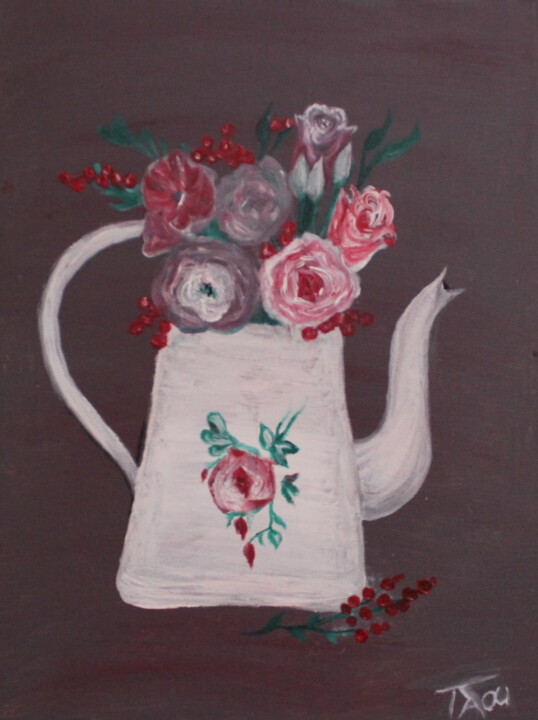 Painting titled "Kitchen flowers" by Tzina Tsaou, Original Artwork, Acrylic
