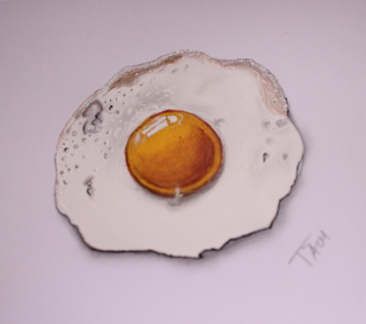 Peinture intitulée "Fried Egg" par Tzina Tsaou, Œuvre d'art originale, Crayon