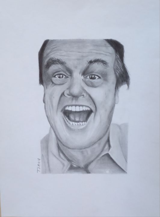 Ζωγραφική με τίτλο "Jack Nicholson" από Tzina Tsaousi, Αυθεντικά έργα τέχνης, Μολύβι Τοποθετήθηκε στο Χαρτόνι