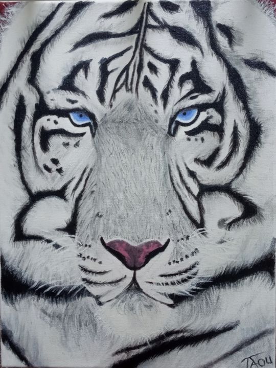 Ζωγραφική με τίτλο "Blue tiger eyes" από Tzina Tsaousi, Αυθεντικά έργα τέχνης, Ακρυλικό