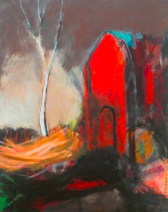Картина под названием ""Maison rouge et bo…" - Tzonev Ivan, Подлинное произведение искусства, Акрил Установлен на Деревянная…