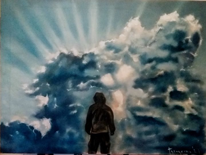 Painting titled "heaven can wait" by Dejan Gulicoski, Original Art, Oil