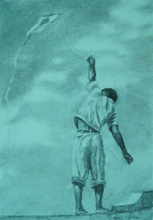 Drawing titled "O voo" by Uendell Rocha, Original Artwork, Charcoal