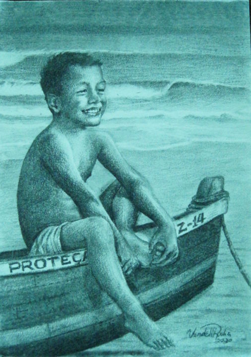 Dessin intitulée "Sorriso de praia" par Uendell Rocha, Œuvre d'art originale, Fusain