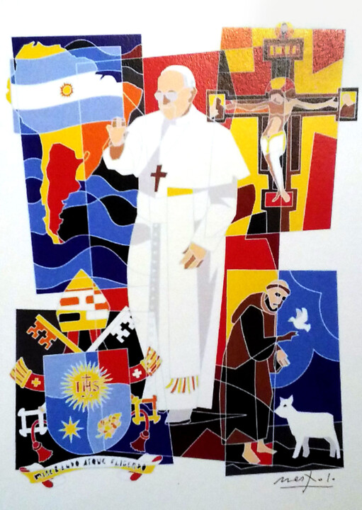 Incisioni, stampe intitolato "Papa Francesco" da Ugo Nespolo, Opera d'arte originale, Serigrafia