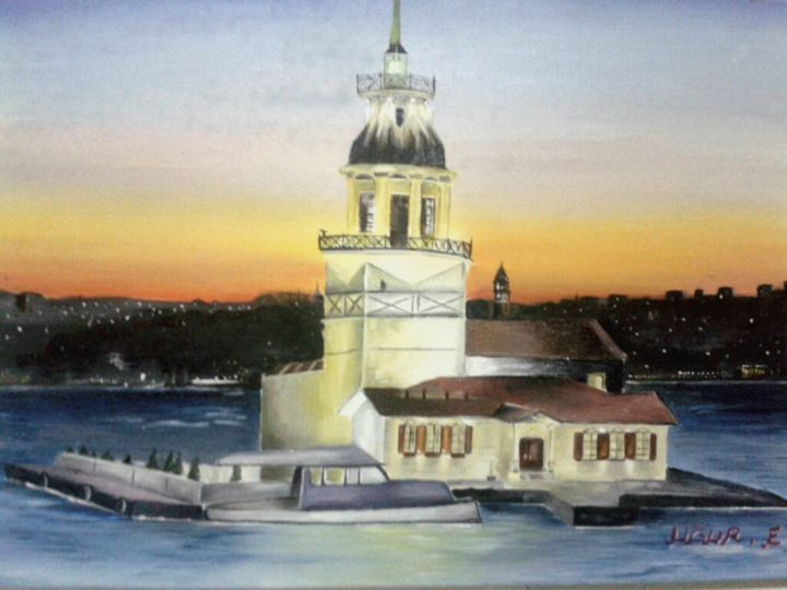 Pintura titulada "İstanbul Kız Kulesi" por Uğur Ergül, Obra de arte original