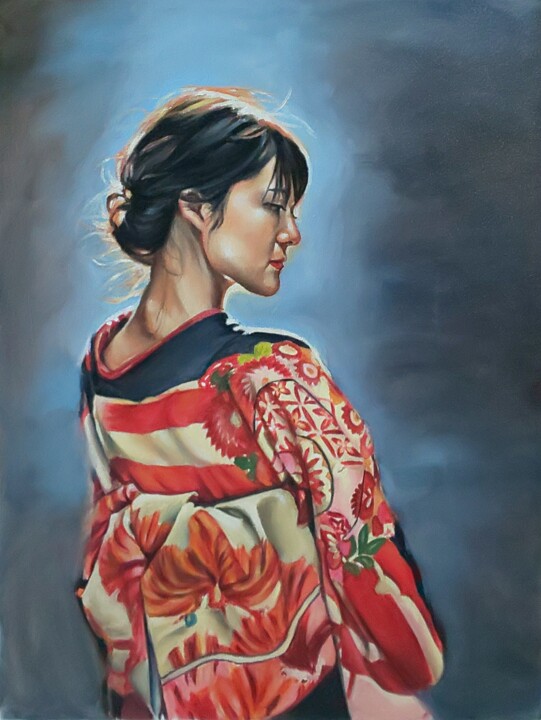 Painting titled "Kimono lady" by Ujang Ismail, Original Artwork, Oil